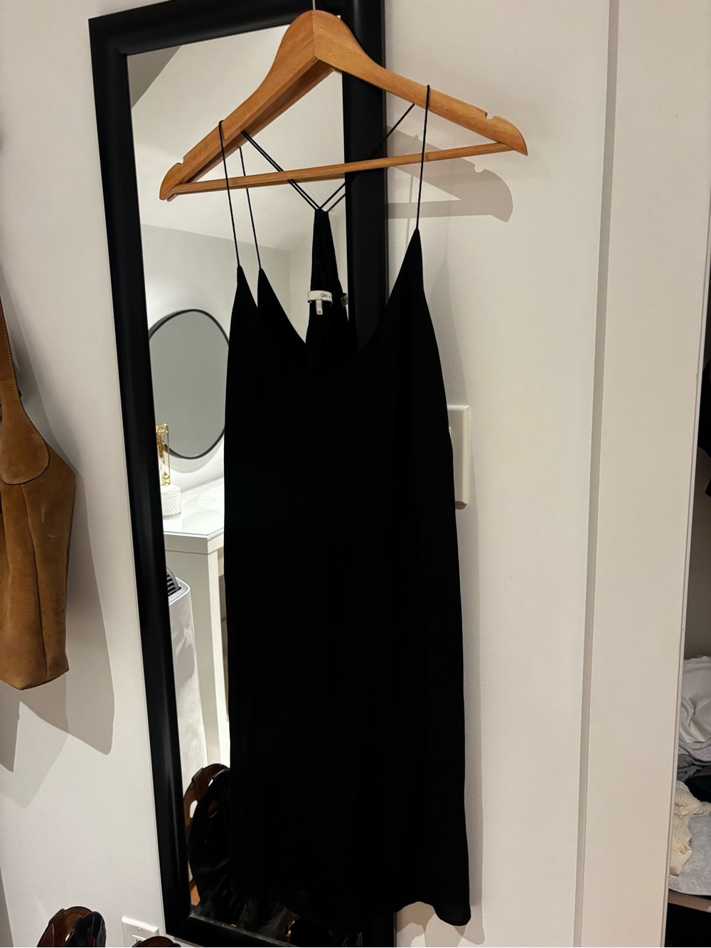 OAK + FORT Black Strapless Slip Dress with Thin Spaghetti Straps